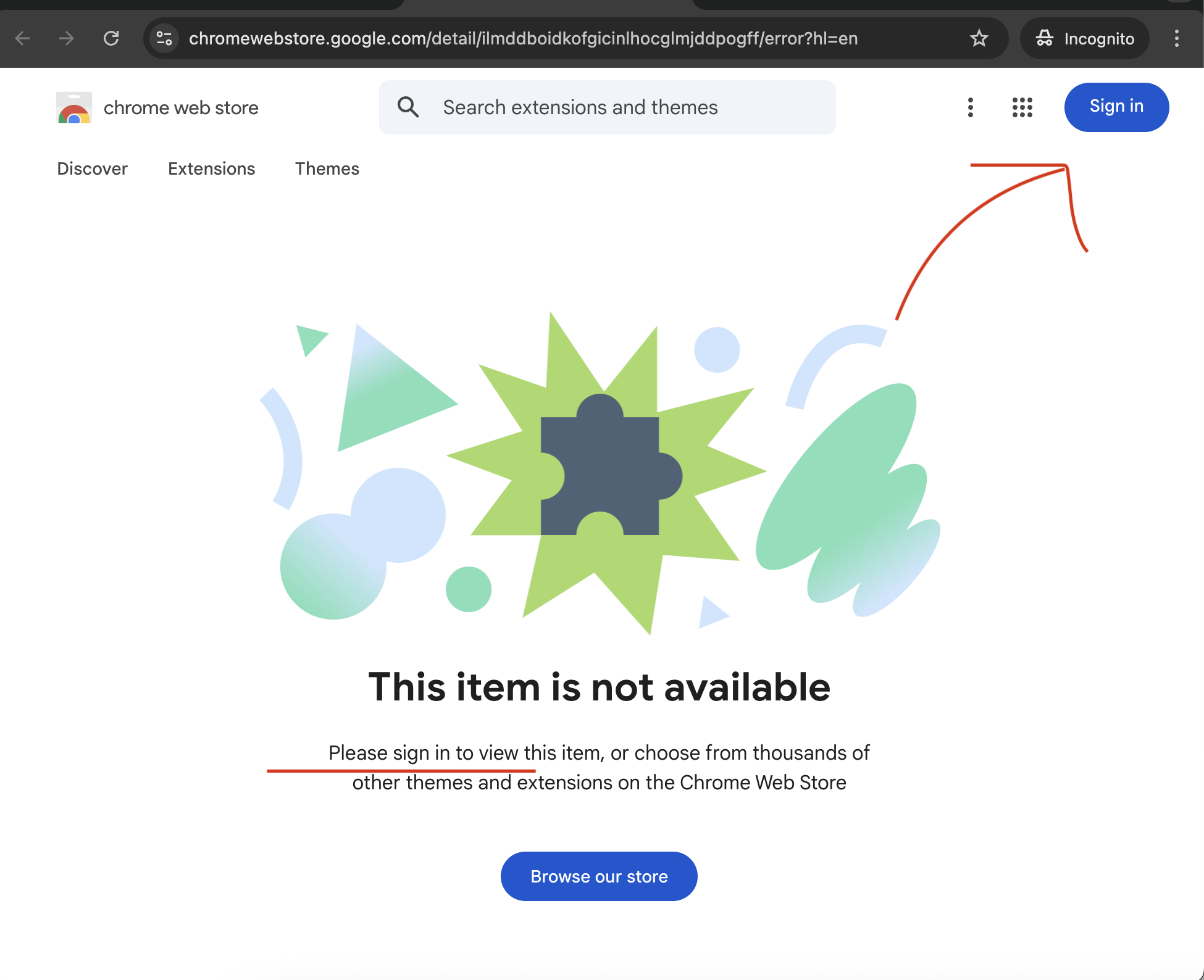 Chrome Web Store sign-in required screenshot